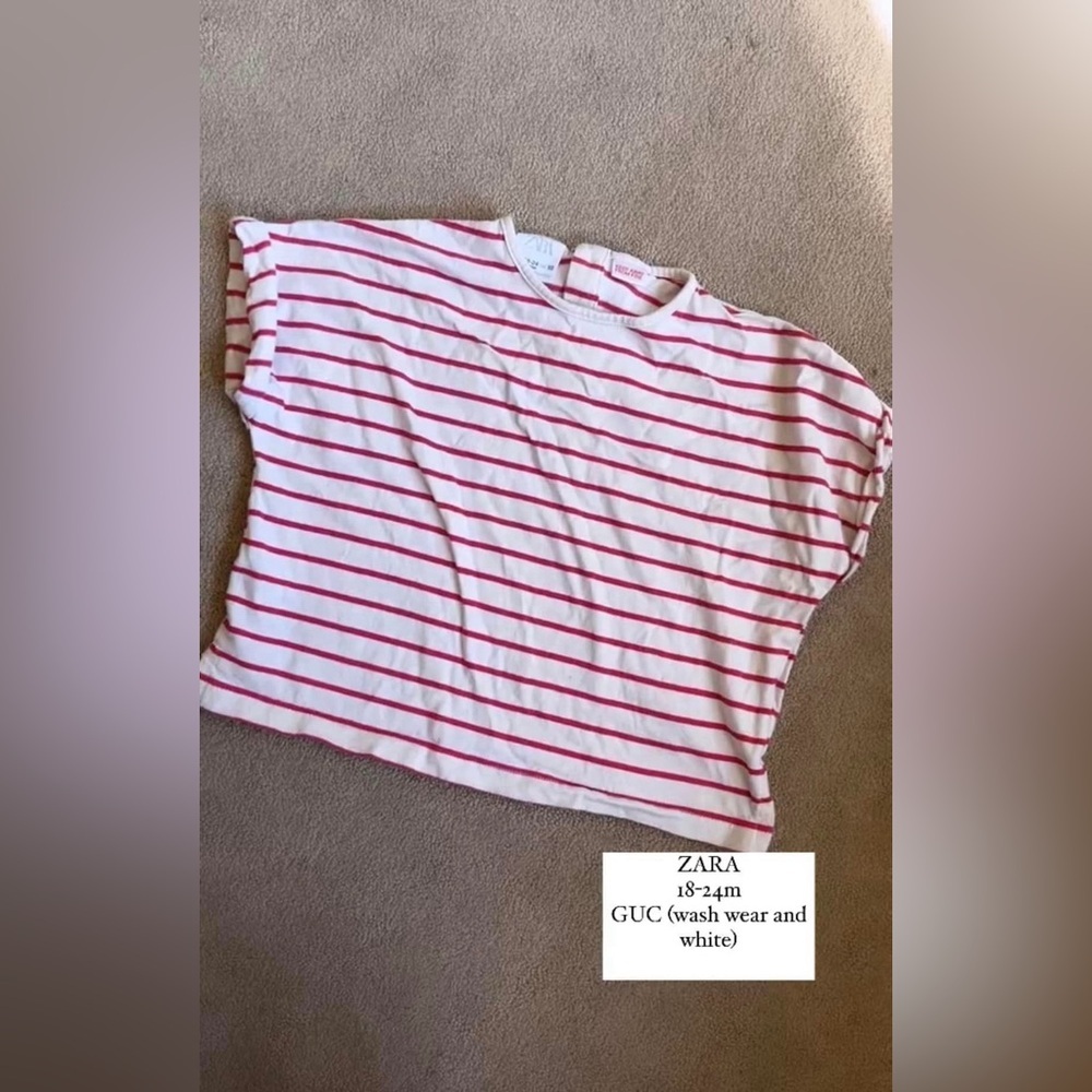 🩵 4/$20 Zara Striped Hot Pink and White Tee